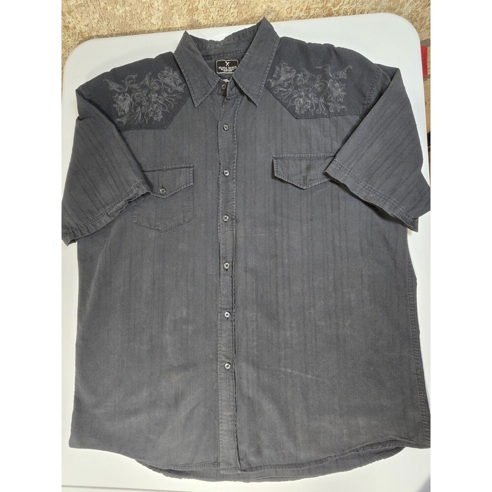 Marc Ecko Men's XXL black Cotton Short Sleeve Button-Up Shirt Pockets